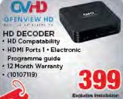 OVHD HD Decoder Excludes Installation