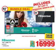 Hisense 65” UHD TV (65M5010) + Hisense 32” LED TV-For Both
