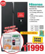 Hisense 670Ltr Fridge Freezer (H670SMI-WD) With 120Ltr Bar Fridge