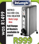 DeLonghi Retro Silver Oil Fin Heater