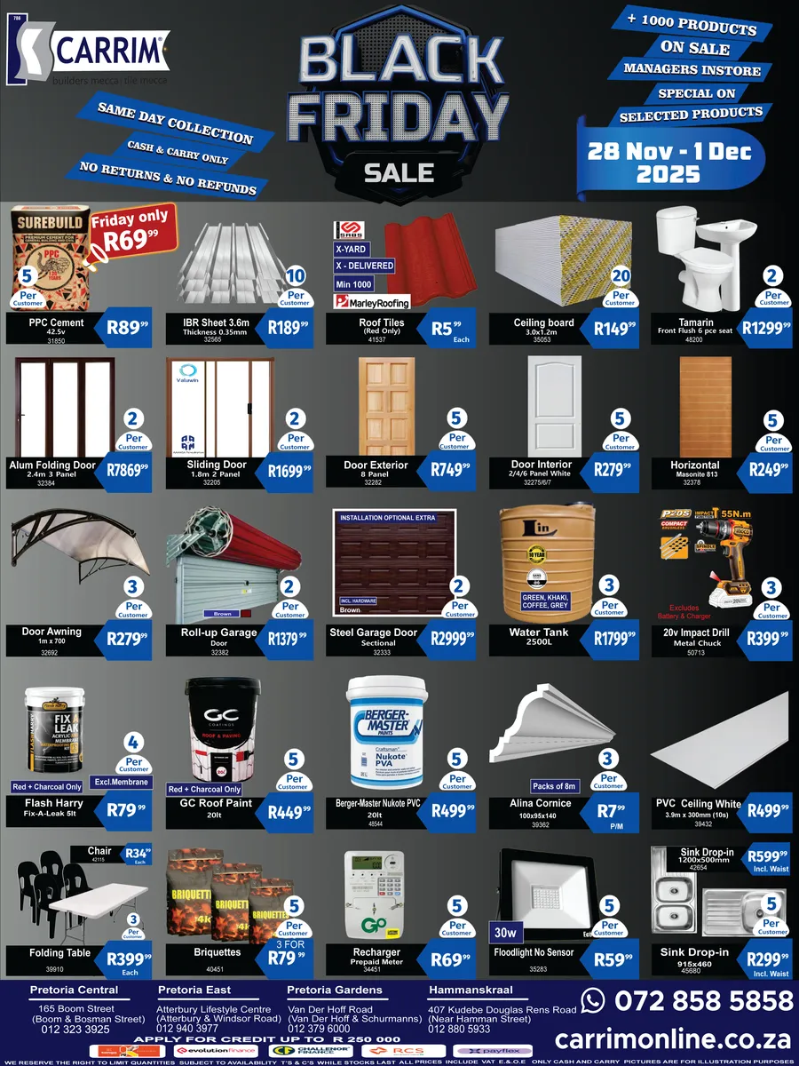 K Carrim Builders Mecca : Black Friday Sale (28 November - 01 December 2025)