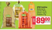 Spar Freshline Butternut 2s, Carrots 750g, Onions 1Kg & Potatoes 2Kg-For All