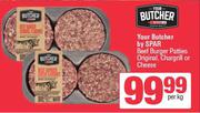 Your Butcher By Spar Beef Burger Patties Original, Chargrill Or Cheese-Per Kg