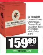 Du Toitskloof Cabrnet Shiraz,Chenin Blanc,Pinotage Rose,Sauvignon Blanc,Pinotage Merlot Ruby-3Ltr EA