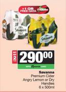 Savanna Premium Cider Angry Lemon Or Dry Handies-For 2 x 6 x 500ml