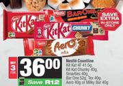 Nestle Countline Kitkat 4F 41.5g,Kitkat Chunky 40g,Smarties 40g,Barone 52g,Tex 40g,Aero 40g-For 3