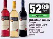 Robertson Winery Chapel,White,Extra Light,Sweet White,Red Or Sweet Rose-750ml