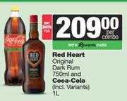 Red Hear Original Dark Rum 750ml & Coca Cola 1L-Per Combo