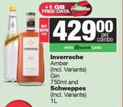 Inverroche Amber Gin 750ml & Schweppes 1L-Per Combo