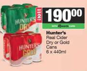 Hunter's Real Cider Dry Or Gold Cans-For 2 x 6 x 440ml