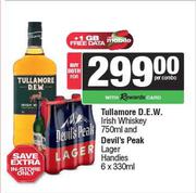Tullamore D.E.W Irish Whiskey 750ml And Devil's Peak Lager Handies 6 x 330ml-For Both