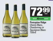 Porcupine Ridge Chenin Blanc, Chardonnay Or Sauvignon Blanc-750ml Each