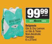Belgravia Gin & Dry Lemon Or Gin & Tonic Non-Alcoholic Handies-6 x 275ml Per Pack