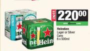 Heineken Lager Or Silver Cans-For Any 2 x 6 x 500ml