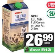 Spar ESL Milk (Full Cream Or Low Fat)-2Ltr Each