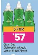 Clean Day Dishwashing Liquid Lemon Fresh-For 3 x 750ml