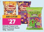 Willards Cheese Curls Balls Or Monster Munch Assorted-For Any 3 x 100g