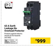 CBI 63A Earth Leakage No Overload Protector 631985