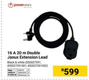 Powerworx 16A 20m Double Janus Extension Lead 850027391,850027391001,850027391002
