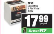 Spar Serviettes 1 Ply White-100 Per Pack