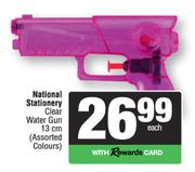 National Stationery Clear Water Gun 13cm Assorted Colours-Each