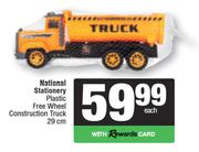National Stationery Plastic Free Wheel Construction Truck 29cm-Each