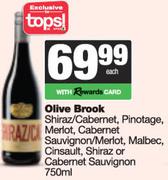 Olive Brook Shiraz/Cabernet,Pinotage,Merlot,Cabernet Savignon/Merlot,Malbec,Cinsault,Shiraz-750ml EA