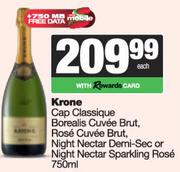 Krone Cap Classique Borealis/Rose Cuvee Brut, Night Nectar Demi-Sec/Sparkling Rose-750ml Each