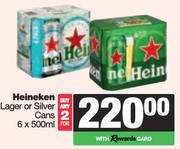 Heineken Lager or Silver Cans-For Any 2 x 6 x 500ml