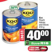 Koo Peach Halves And Slices-For Any 2 x 410gm