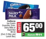 Cadburys Ice Cream Crunchie Oreo, Dairy Milk Or HazelNut 90ml (Excl. 5 Star And Lunch Bar)-For Any 2