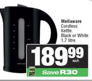Mellaware 1.Ltr Cordless Kettle (Black Or White)-Each