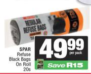 Spar Refuse Black Bags On Roll-20 Per Pack