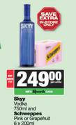 Skyy Vodka 750ml & Schweppes Pink Or Grapefruit 6 x 200ml-Both For