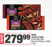 Spar Tender & Tasty Pork Belly Ribs Sweet & Sticky Or BBQ-For 2 x 1Kg