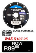 Metal Diamond Blade For Steel 115 x 1mm 302-4592