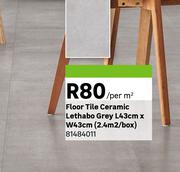 Floor Tile Ceramic Lethabo Grey L43cm X W43cm (2.4 Sqm/Box) 81484011-Per Sqm