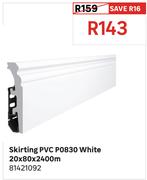 Skirting PVC PO830 White 20 x 80 x 2400m 81421092