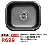 Cam Africa Nano Stainless Steel Kitchen Sink Prep Bowl 450x385 incl 90mm