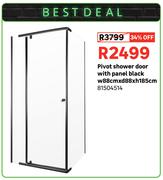 Pivot Shower Door With Panel Black W88cm x D88cm x H185cm