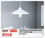 INSPIRE Iron Matt Pendant Light e27x1 White Braga