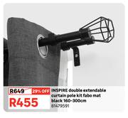 INSPIRE Double Extendable Curtain Pole Kit Fabo Mat Black 160-300cm
