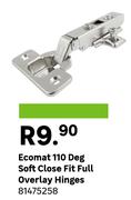 Ecomat 110 Deg Soft Close Fit Full Overlay Hinges 81475258