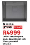 Delinia Casual Square Single Bowl Kitchen Sink 55cm Gun Metal 81497875