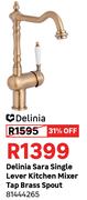 Delinia Sara Single Lever Kitchen Mixer Tap Brass Spout 81444265