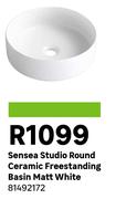 Sensea Studio Round Ceramic Freestanding Basin Matt White 81492172