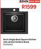 Burin Single Bowl Square Kitchen Sink Black 46.5 x 47.5 x 18cm 81500093