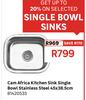 Cam Africa Kitchen Sink Single Bowl Stainless Steel 45 x 38.5cm 81420535