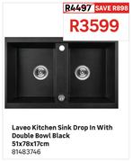  Laveo Kitchen Sink Drop In With Double Bowl Black 51 x 78 x 17cm 81483746