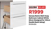 Sensea Remix Wall Hung Bathroom Cabinet White 60cm (Designed For 120cm Double Basin Setup) 81494484